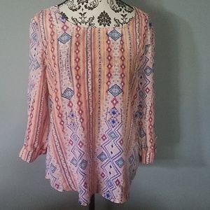 Coral and Orange 3/4 Sleeve Blouse